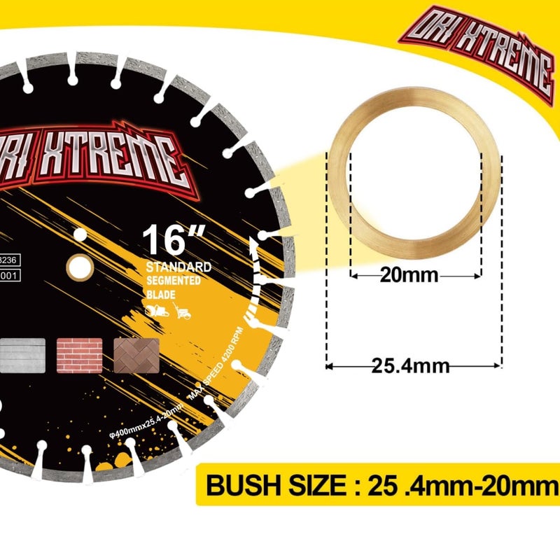 ORIXTREME 16 Inch Diamond Concrete Saw Blade, Segmented General Purpose Blade Dry/Wet Cutting Concrete,Masonry, Brick, Block,Paver 1"-20mm Arbor - Image 3